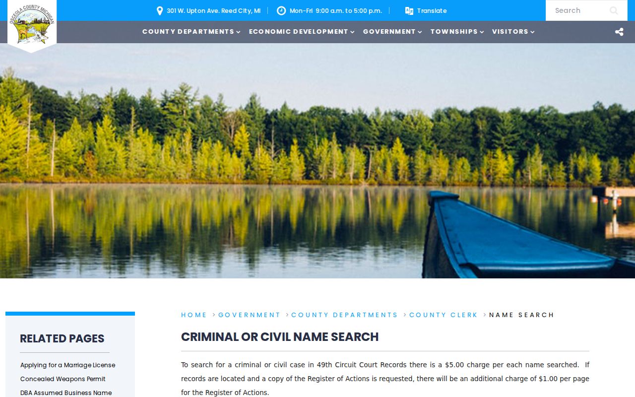 Osceola County case lookup County Clerk name-search instructions