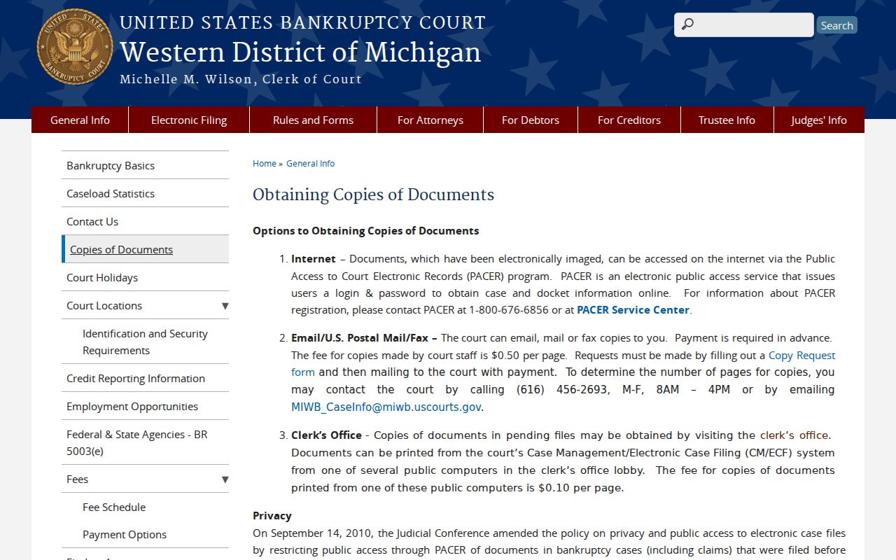Osceola County court records bankruptcy document copy options through PACER and clerk channels