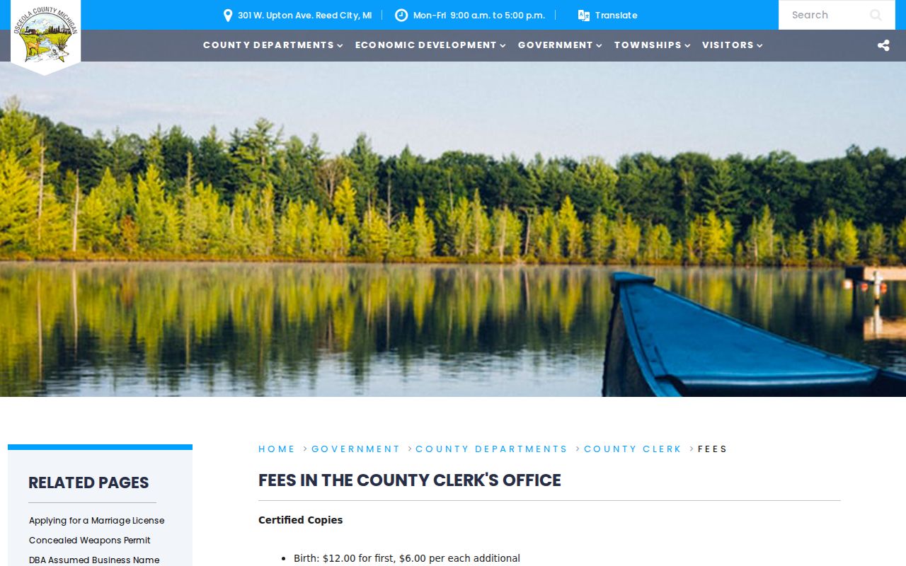 Osceola County court records County Clerk certified and plain copy fee page
