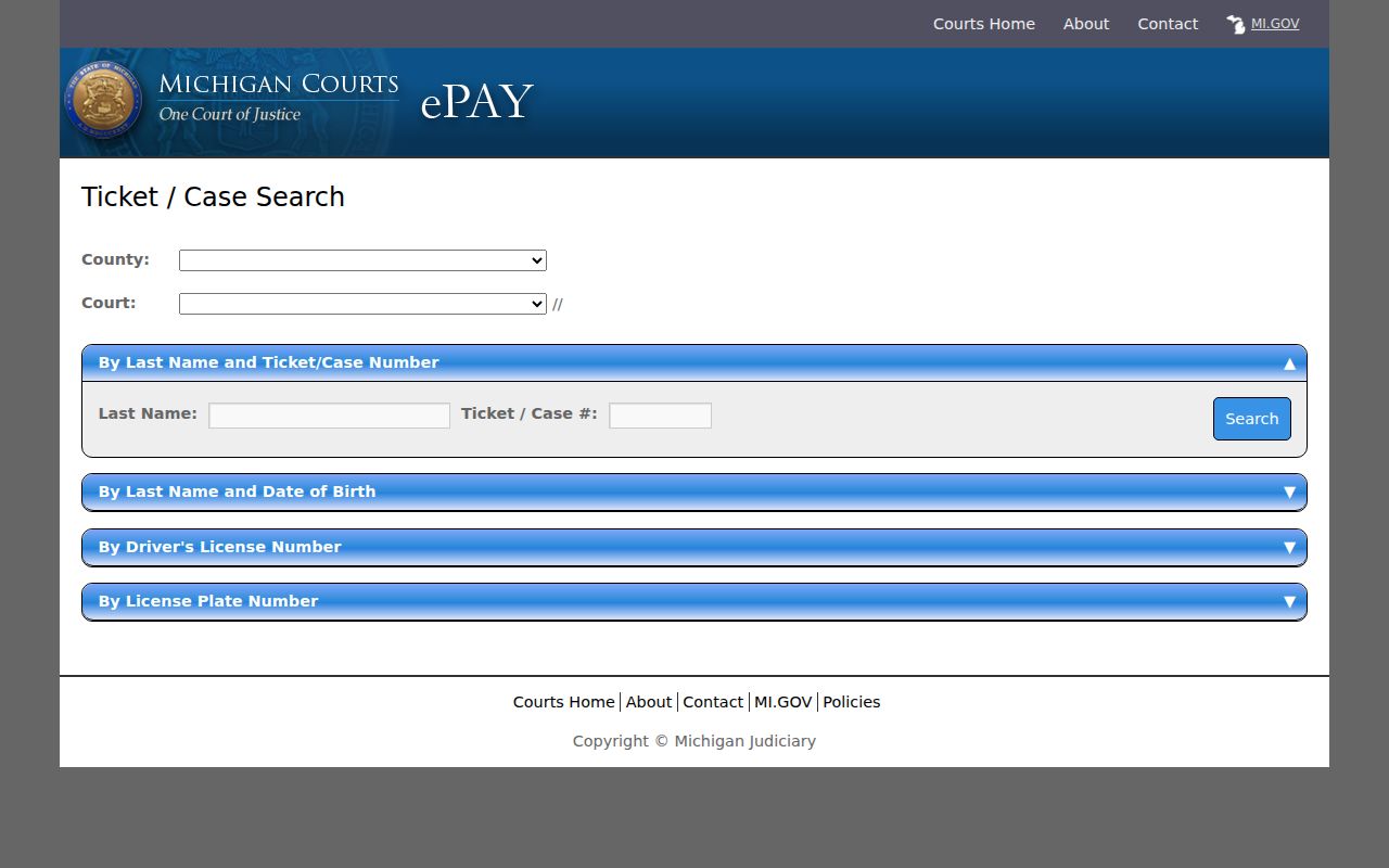 Osceola County traffic ticket eTix search form with county court and citation fields